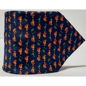 VTG Pura Seta Necktie Made Italy Silk Navy Green & Brown Turtles Greeting
